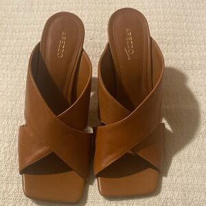 Arezzo - Brazilian all leather slide - 4” sculpted heel in rich Brown NEVER WORN